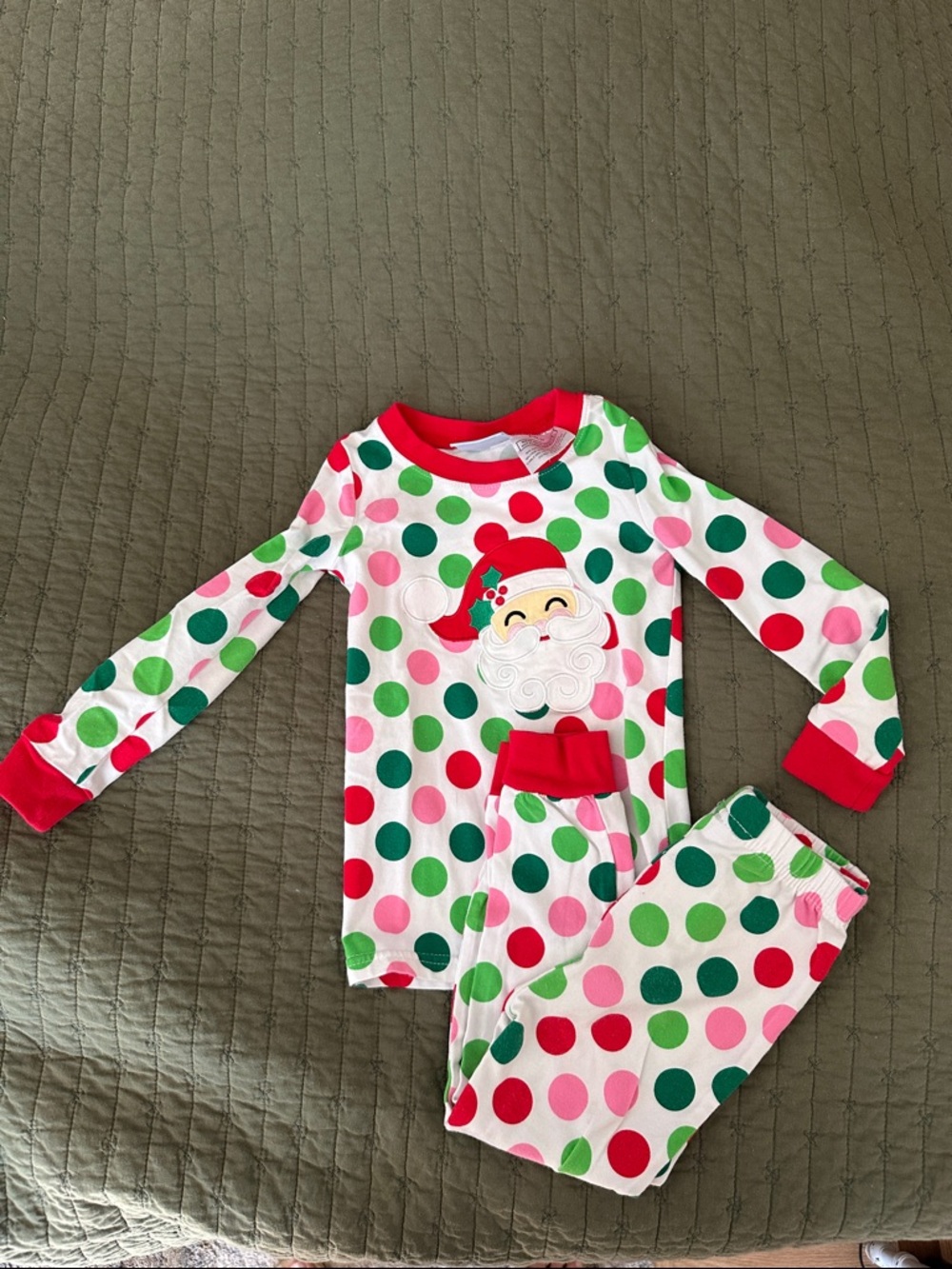 Girls' Holiday Santa Polka Dot Pajama Set - Pink, Red & Green